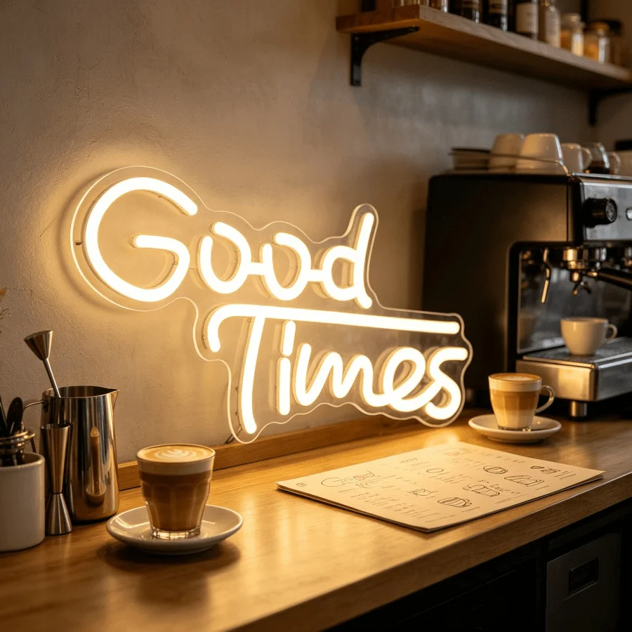 Good Times Neon Sign LED Light  Acrylic Wall Art Sign for Cafe Coffee Shop Bar Home Decor Aesthetic Mood Lighting Party Gift