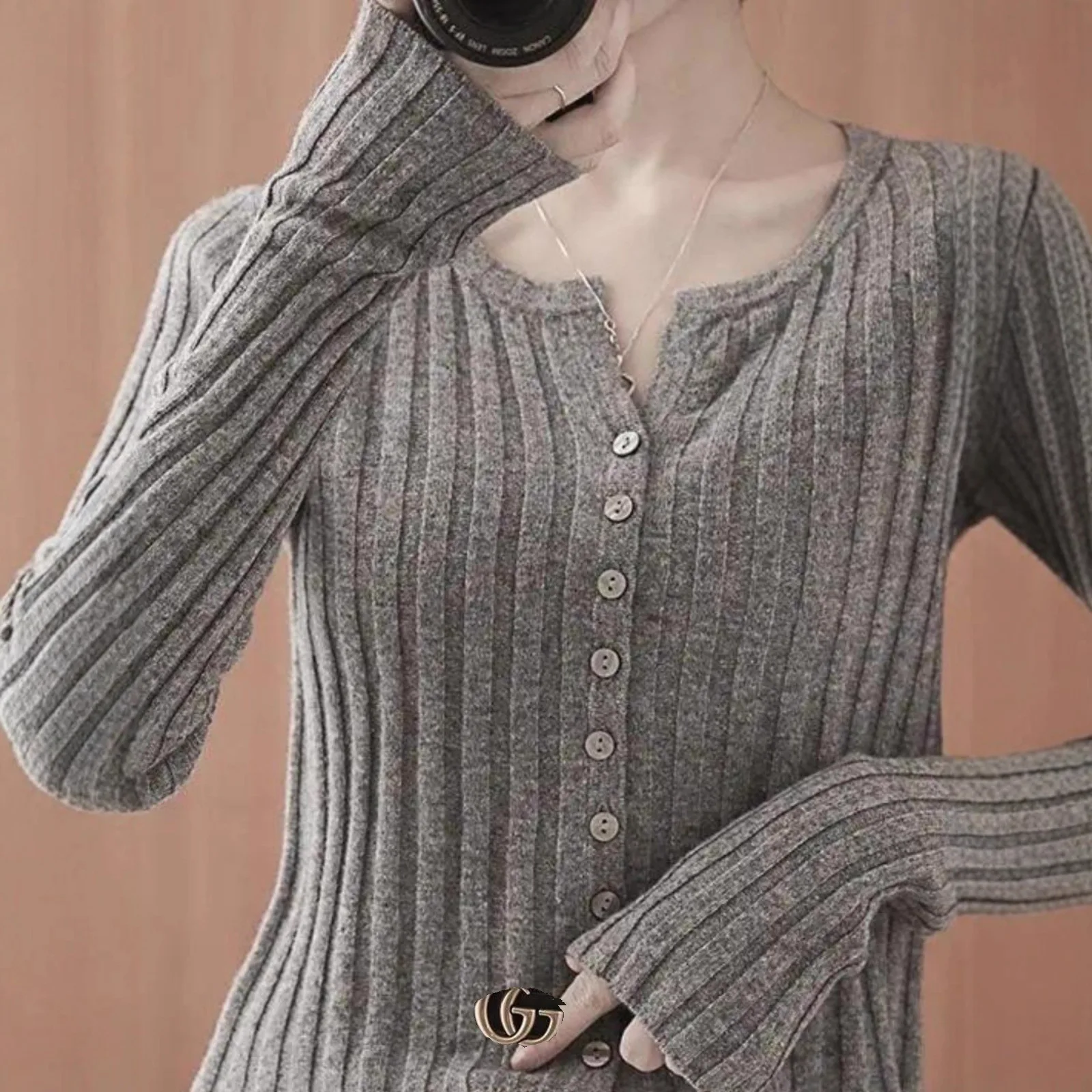 Women's Long Sleeve round Neck Slimming Outerwear Trendy Autumn Winter Sweater Top Soft Knitted Short High Waist Open Cardigan