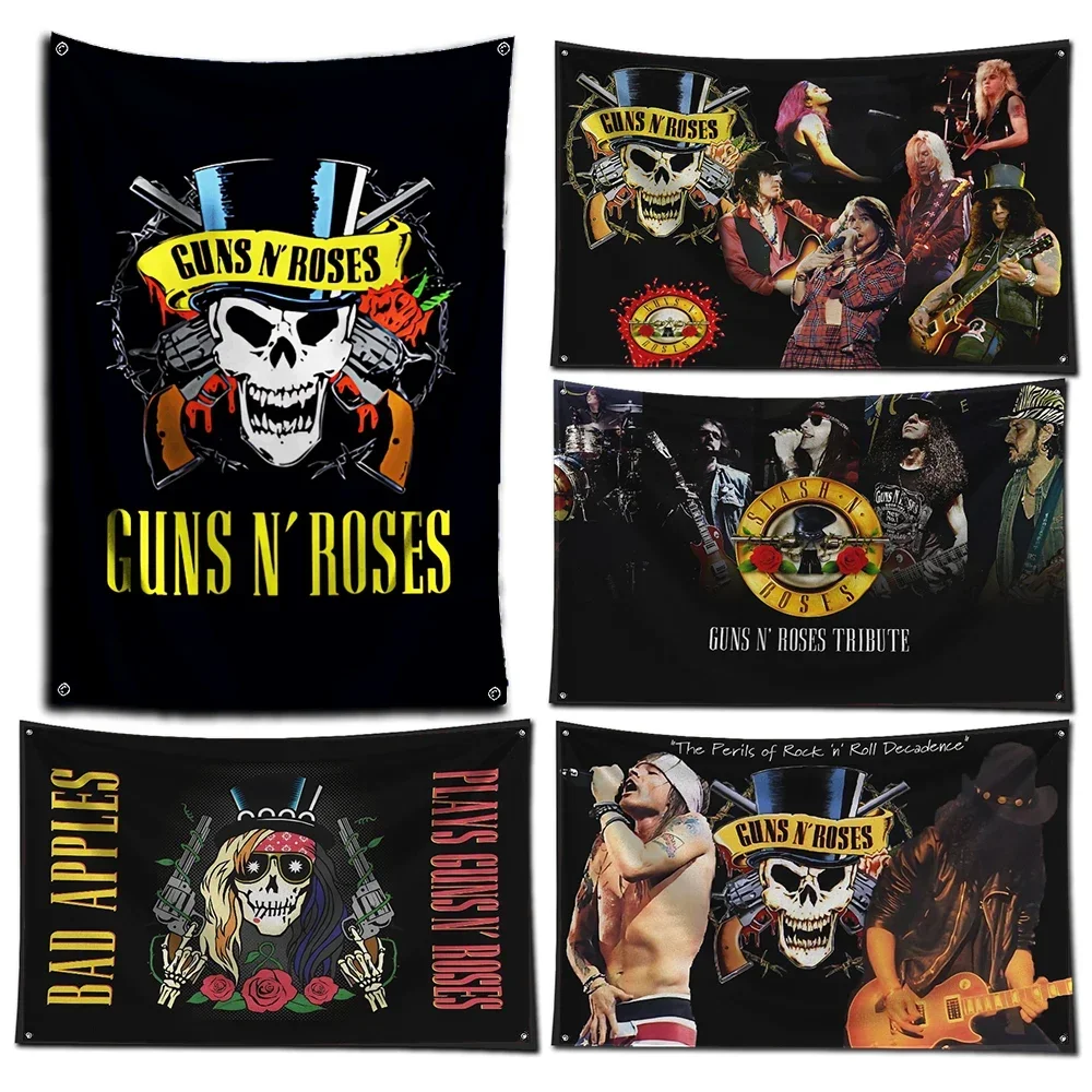 3x5 Ft G-Guns And Roses Rock Band Flag Polyester Digital Printing Banner for Garage Wall Art Out Door Decoration With Grommets