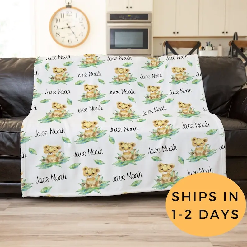 

Lion Blanket, Personalized Blanket For Kids, Lion Nursery, Customized Throw Blanket, Jungle Theme Baby Shower, Newborn Blanket,