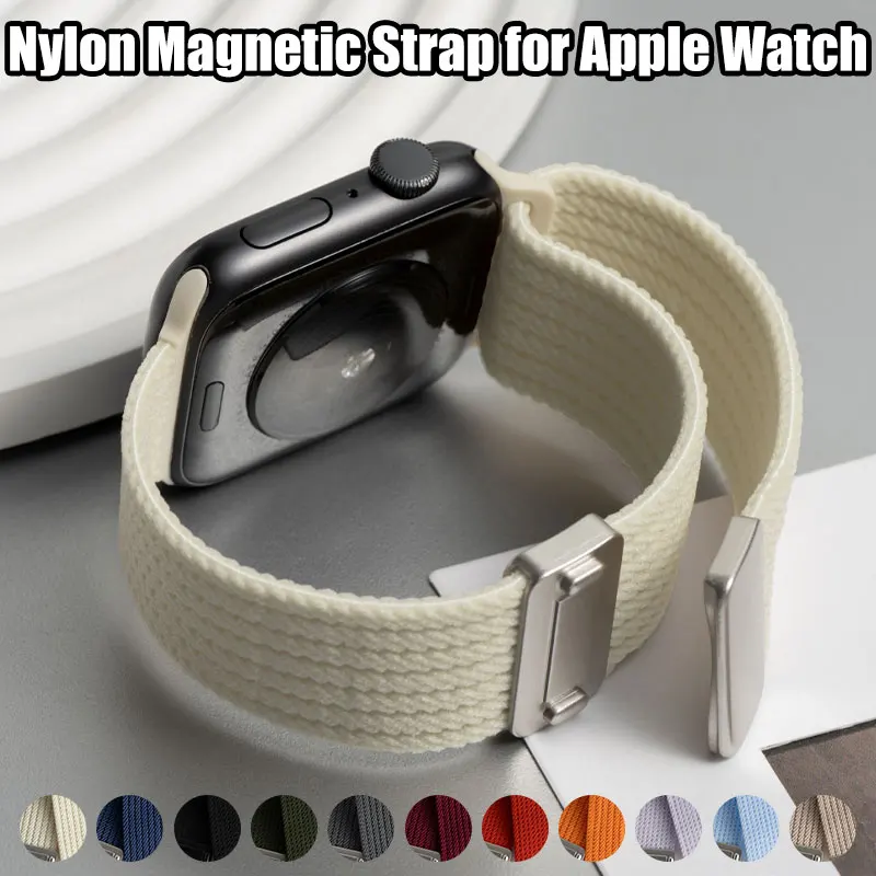 Cinturino magnetico in nylon per Apple Watch 38/42mm 40mm 45mm 41mm Bracciale morbido per IWatch Ultra3 2 1 49mm S11 10 8 7 9 6 SE 5 4 Band