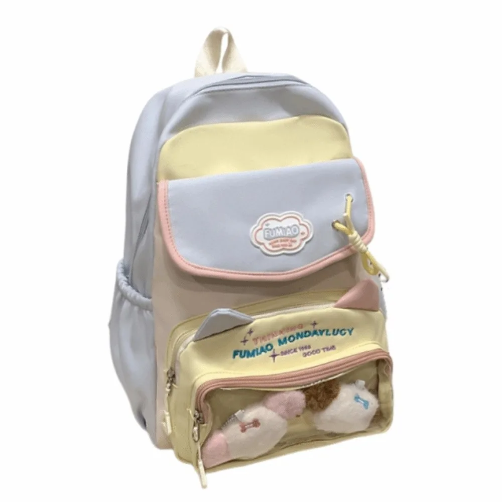

Japanese Style Students School Bags Waterproof Multi Pocket Transparent Pocket Backpack Adjustable Straps Zipper Closure