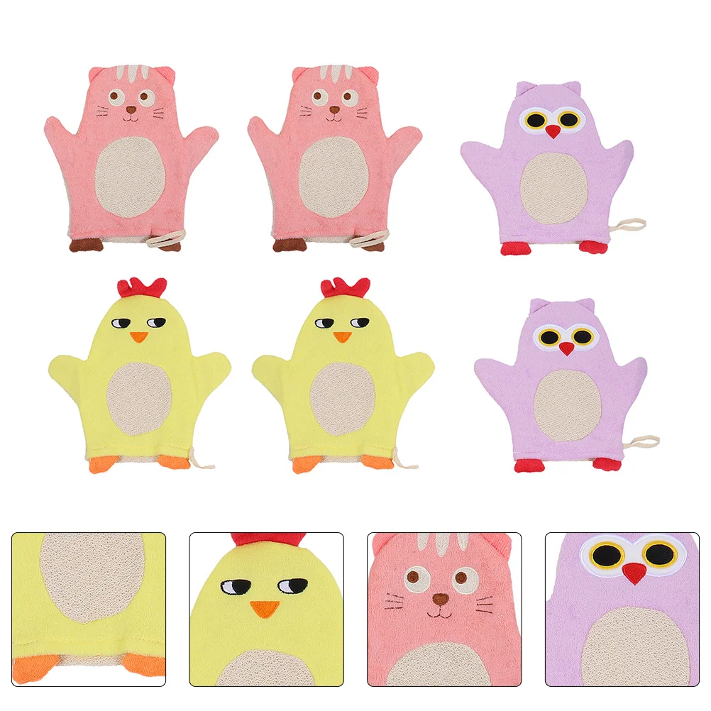 6Pcs Baby Bath Mitts Cotton Soft Cartoon Washcloths Lightweight Portable Shower Towels Baby Shower Supplies Body Scrubbing