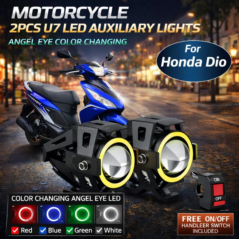 Waterproof Motorcycle LED Headlight 3000LMW U7 Motorbike LED Driving Fog Spot Light with Switch For Honda Dio 50 ZX50 DJ-1