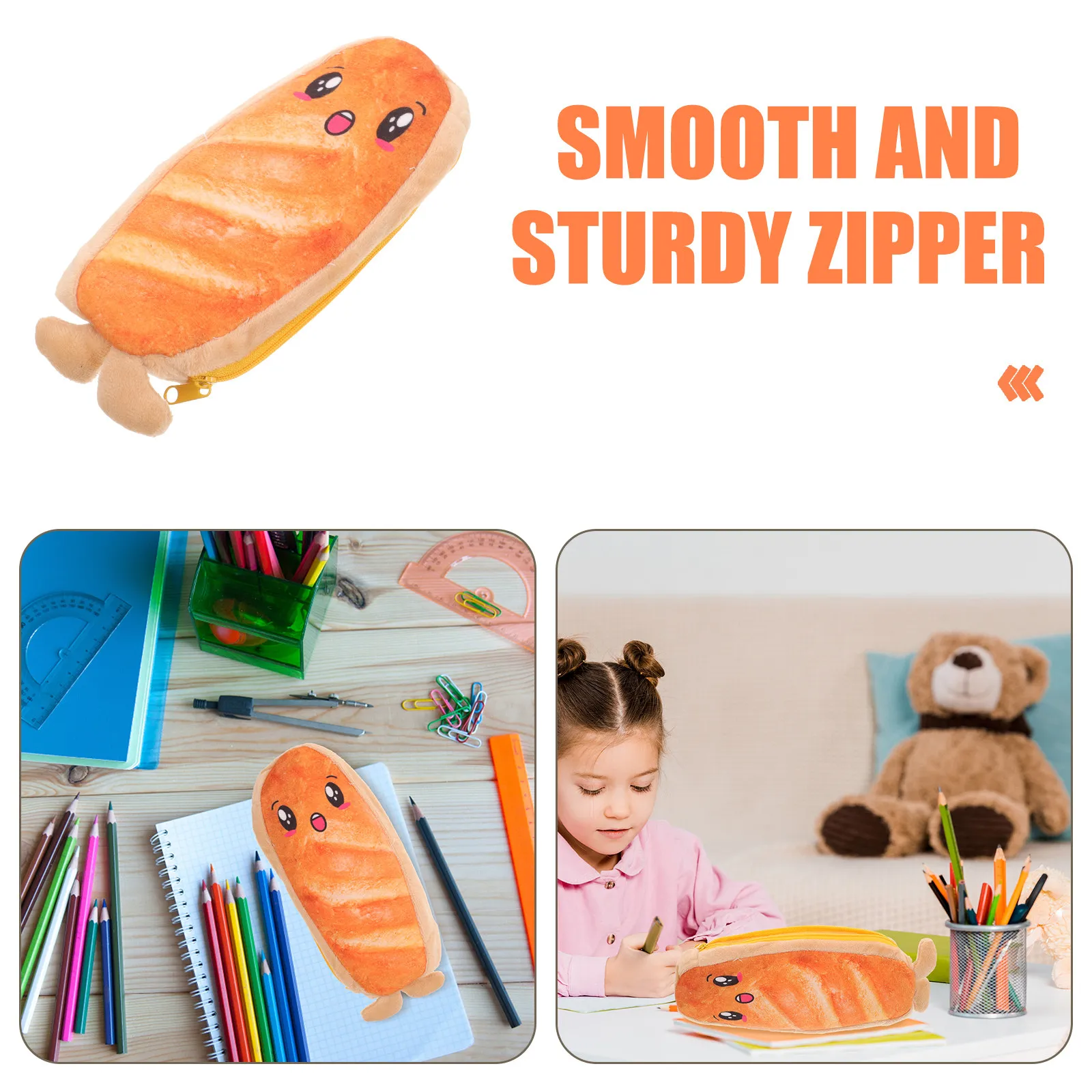 Bread Shape Pencil Case High Capacity Nylon Material Compact Multifunctional Portable Pen Pouch Travel Storage Bag for College