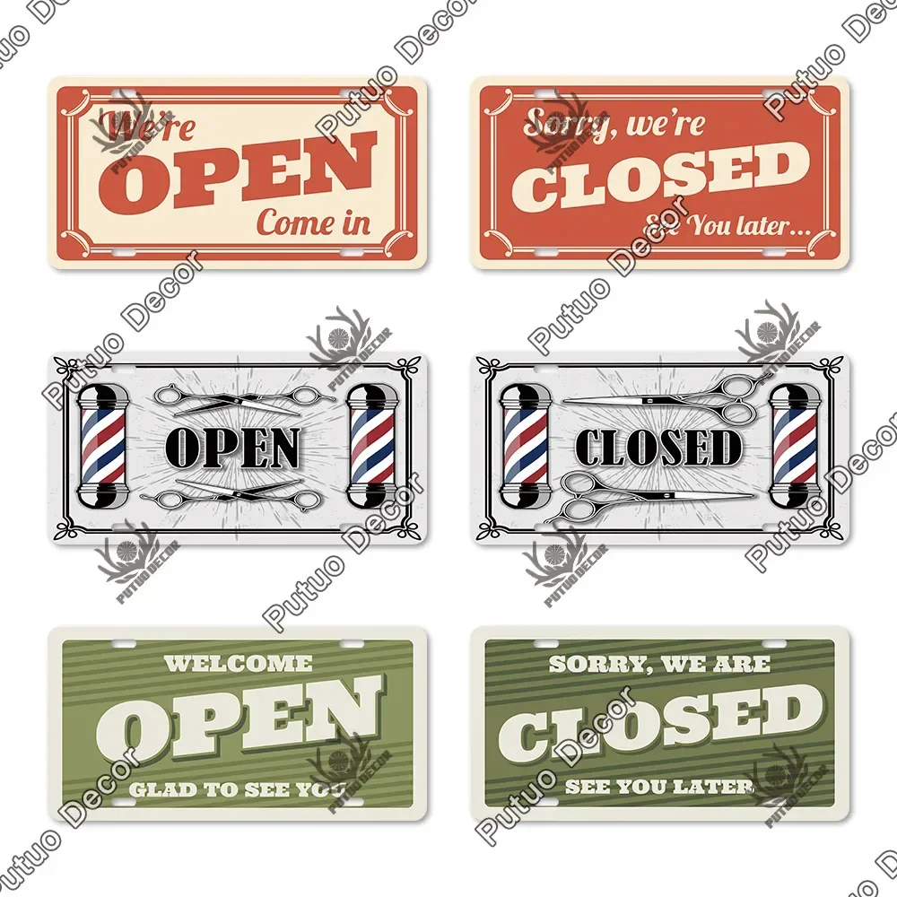 Putuo Decor OPEN & CLOSED Licenses Plate Metal Sign Plaque Metal Vintage Signs for Living Room Door Shop Restaurant Wall Decor