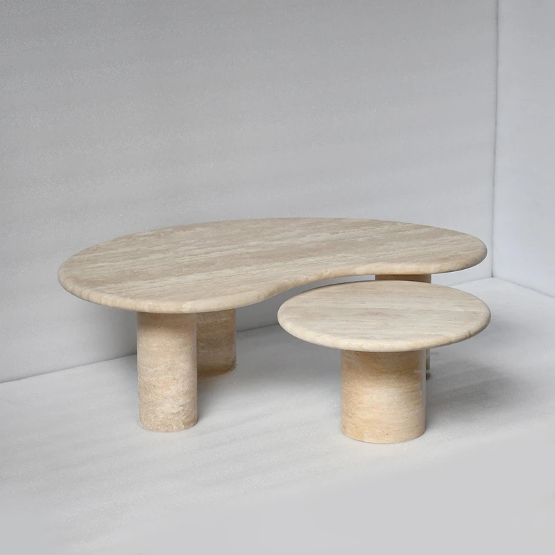 طاولة قهوة مستديرة فرنسية حديثة من الحجر الجيري مصممة لغرفة المعيشة المنزلية وطاولة قهوة بسيطة