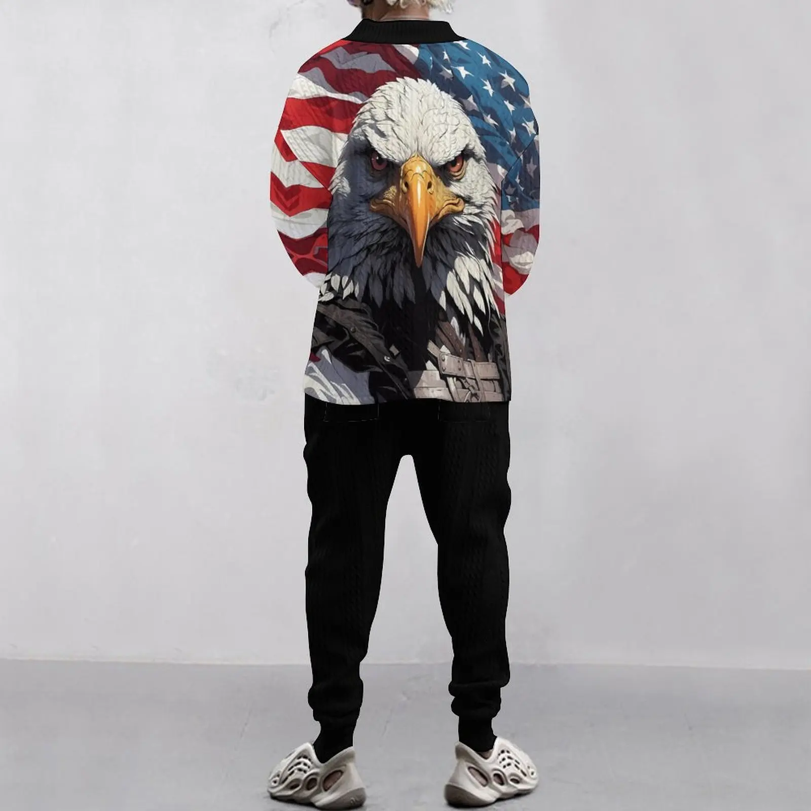 Men's V-Neck Long Sleeve and Long Pants Set, 2-Pieces Stylish V-neck design for a classic look Bald Eagle Design US Set