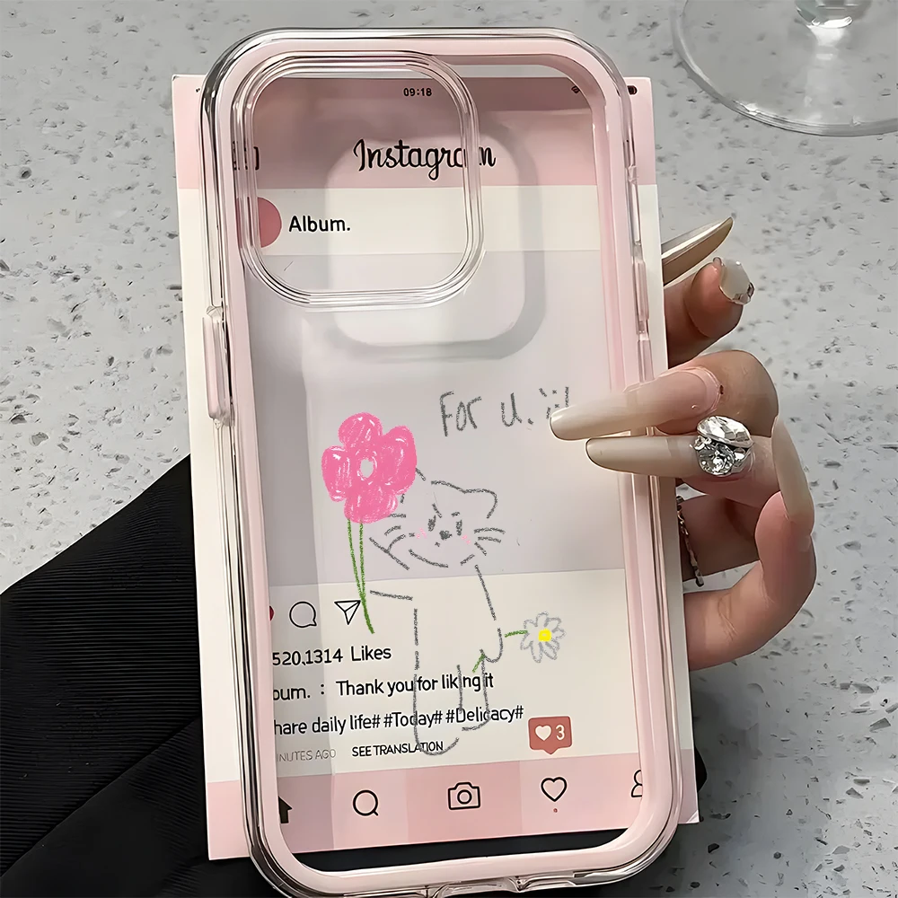 Cute Cat Flower Pattern 2in1 Clear Phone Case For Samsung Galaxy S26 Ultra S25 S23 FE S24 S22 Plus A57 A37 A55 A54 A35 A16 Cover