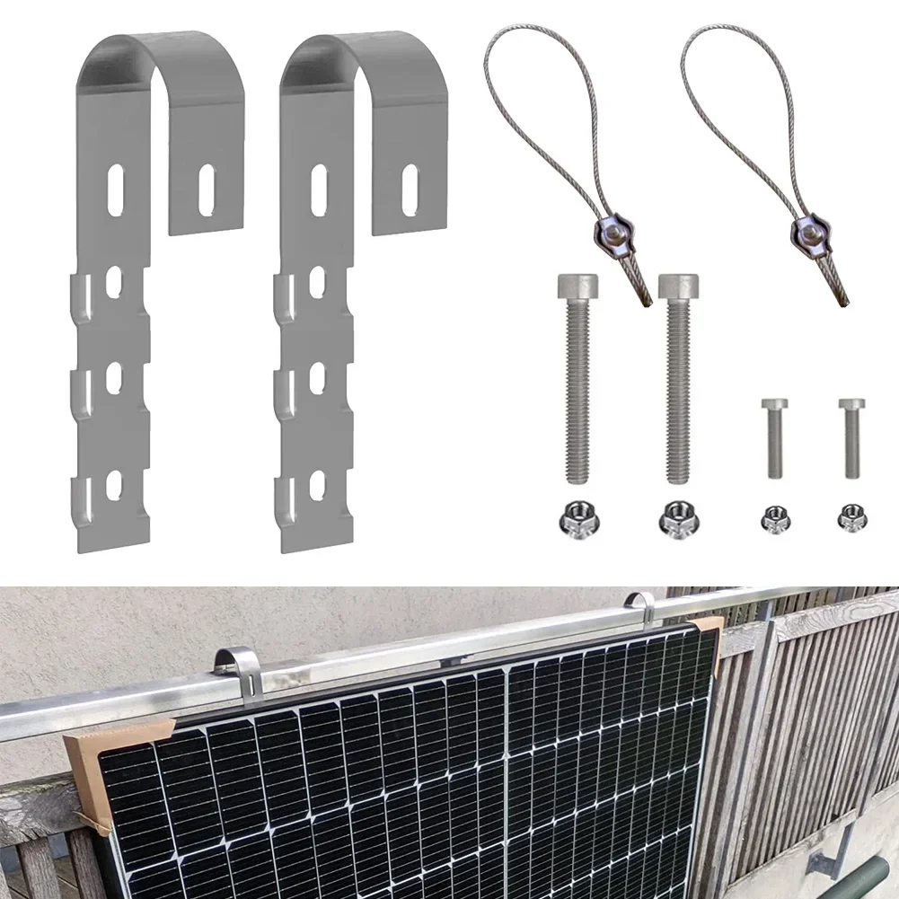 2pcs/set Solar Panel Photovoltaic Balcony Bracket Hook Stainless Steel Solar Panel Fixture Accessories Solar Module Holder