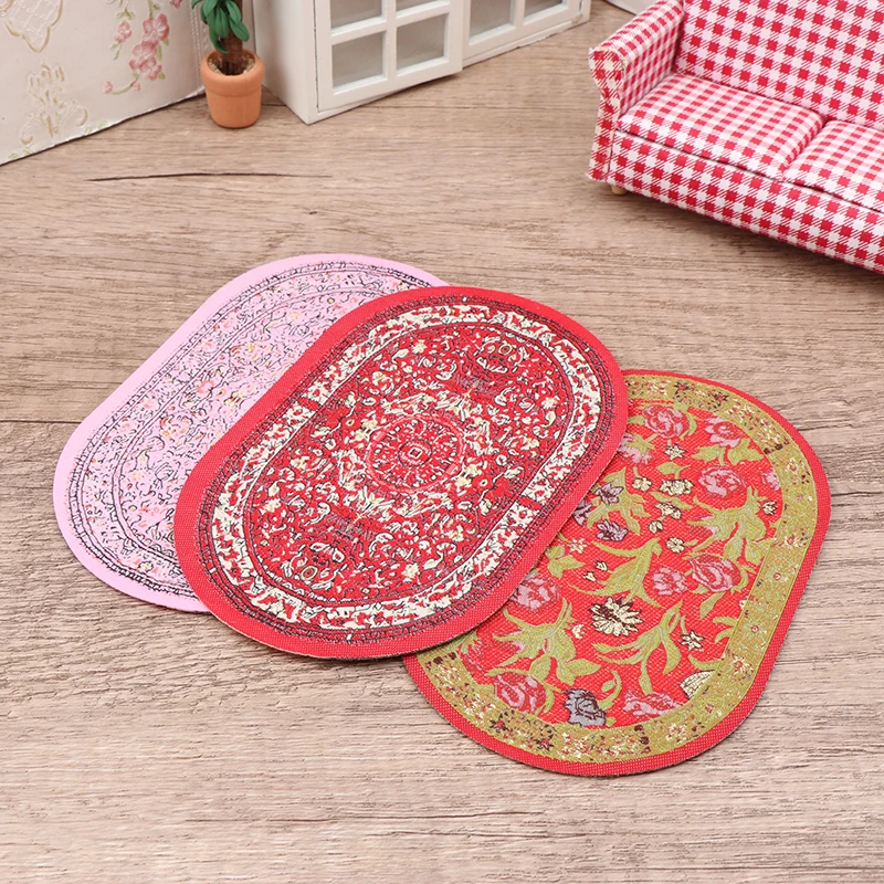 

。1:12 Dollhouse Miniature Round Floor Rug Cover Oval Carpet Floor Mat Model Bedroom Living Room Decor Toy Doll House Accessories