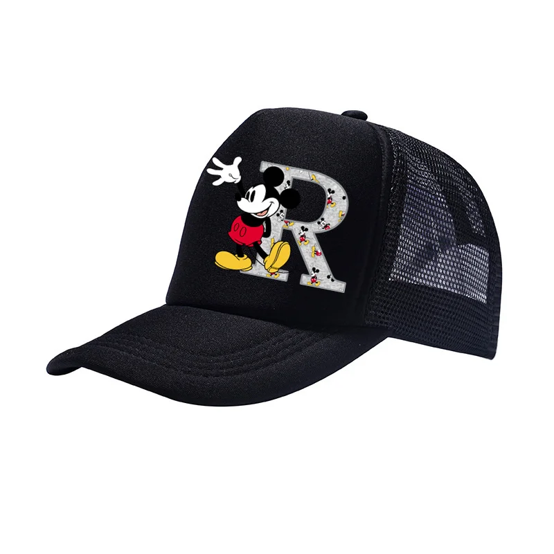 Disney-Unisex Mickey Mouse Print Chapéus de sol, A- Z, 26 letras inglesas, boné de beisebol, viagem ajustável Caps, crianças repicadas chapéu, crianças e menino