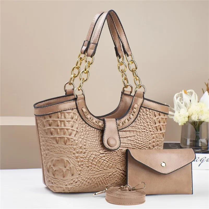 2Piece Set Chain Women's Handbag Exquisite Crocodile Patterned Purse and Handbag Elegant Women's Shoulder Crossbody Bag Women