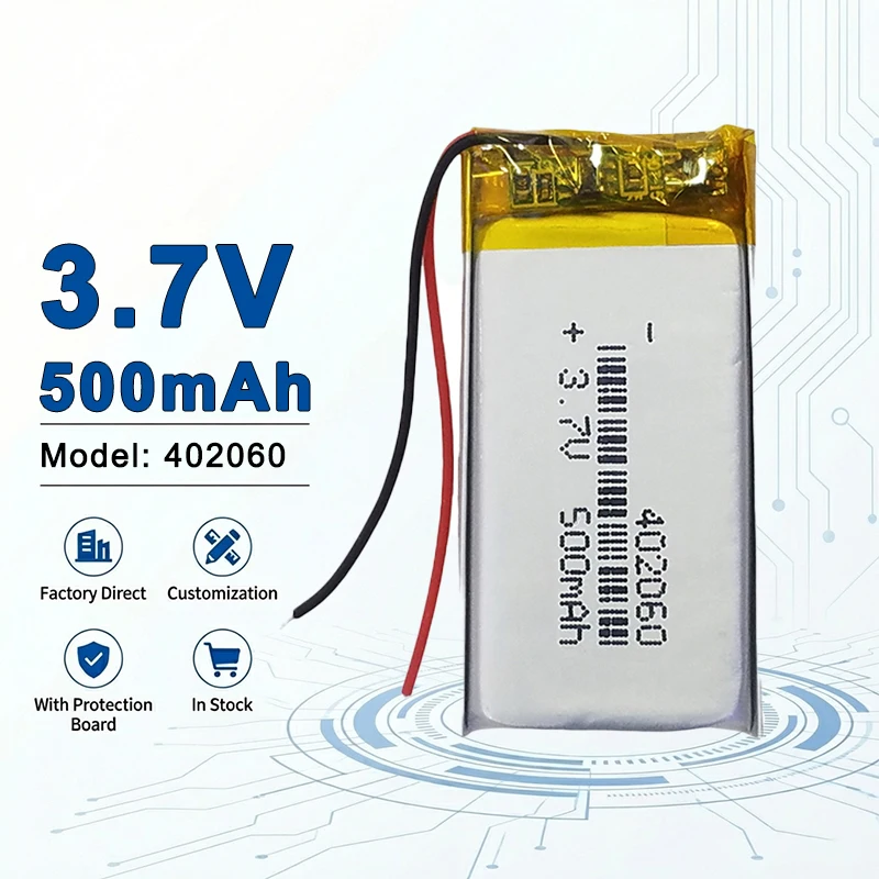 402060 3.7V 500mAh Safe & Stable Lithium Polymer Cell for Bluetooth Speakers, Smart Devices and Small Electronics 402248  403035