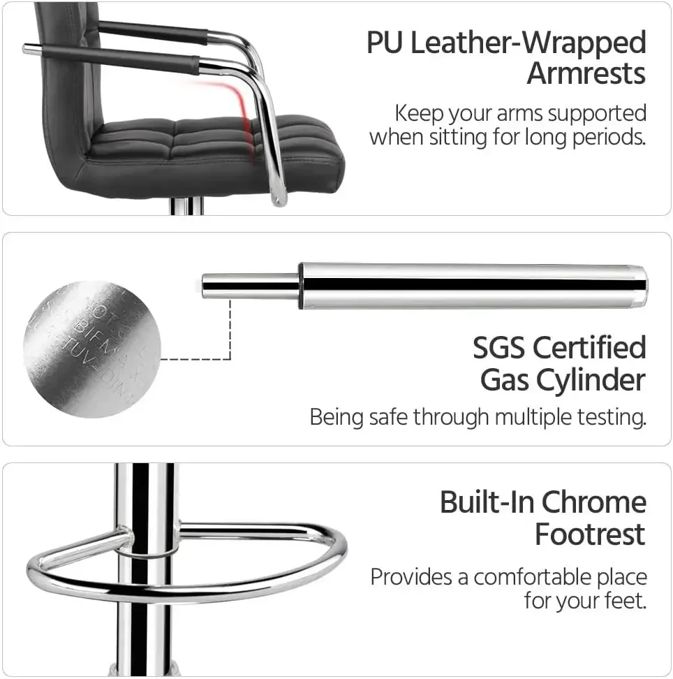 4 szt. Regulowane stołki barowe z PU skóry, stołki barowe do kuchni, stołki barowe o wysokości barowej/lożykowej, czarne