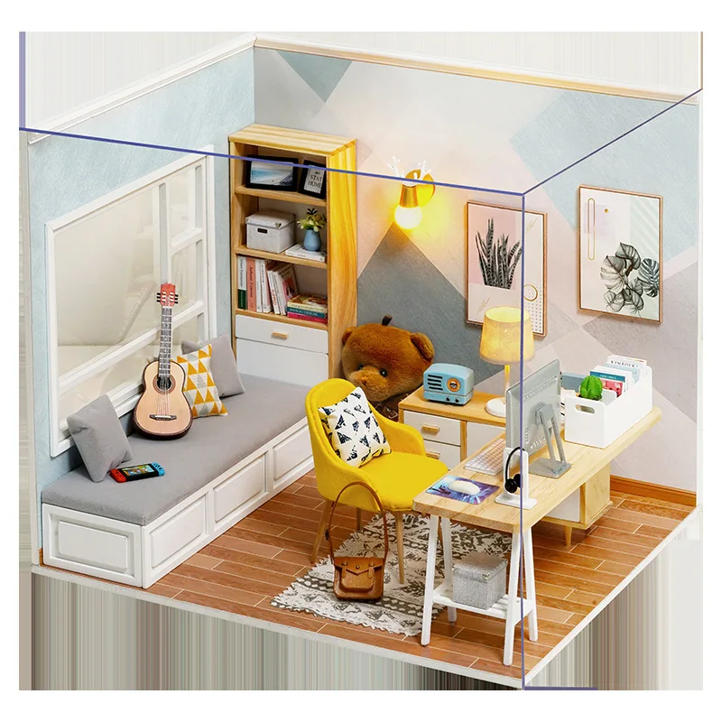 Wooden Miniature Doll House DIY Small House Kit Making Room Toys 3D Puzzle Assembly Building Model Toys for Birthday Gifts