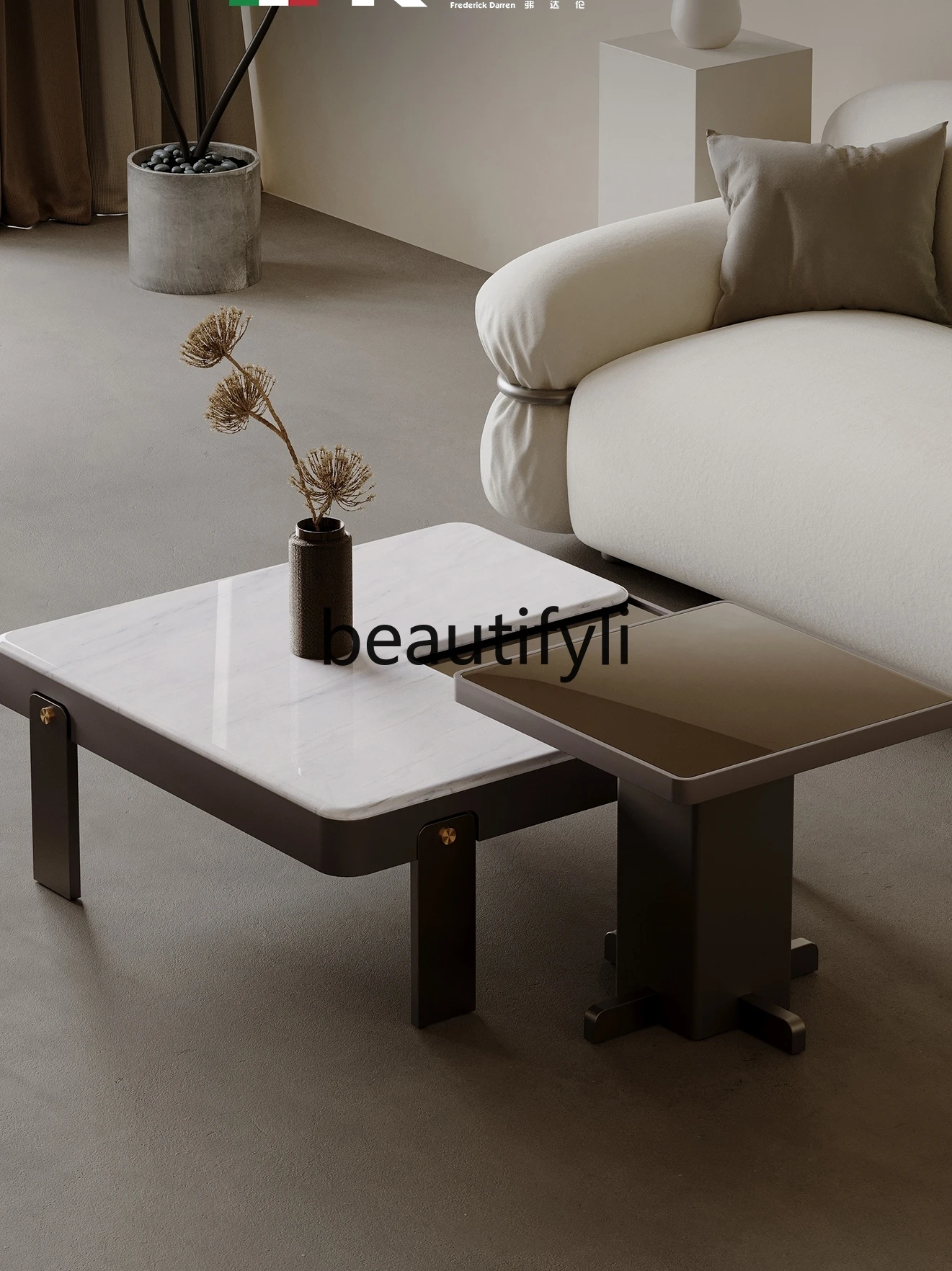 Household coffee table combination microcrystalline stone square coffee table stainless steel table