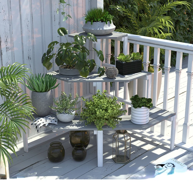 Balcony corner flower rack outdoor corner ladder triangle multi-layer corner rack floor-to-ceiling garden against the wall