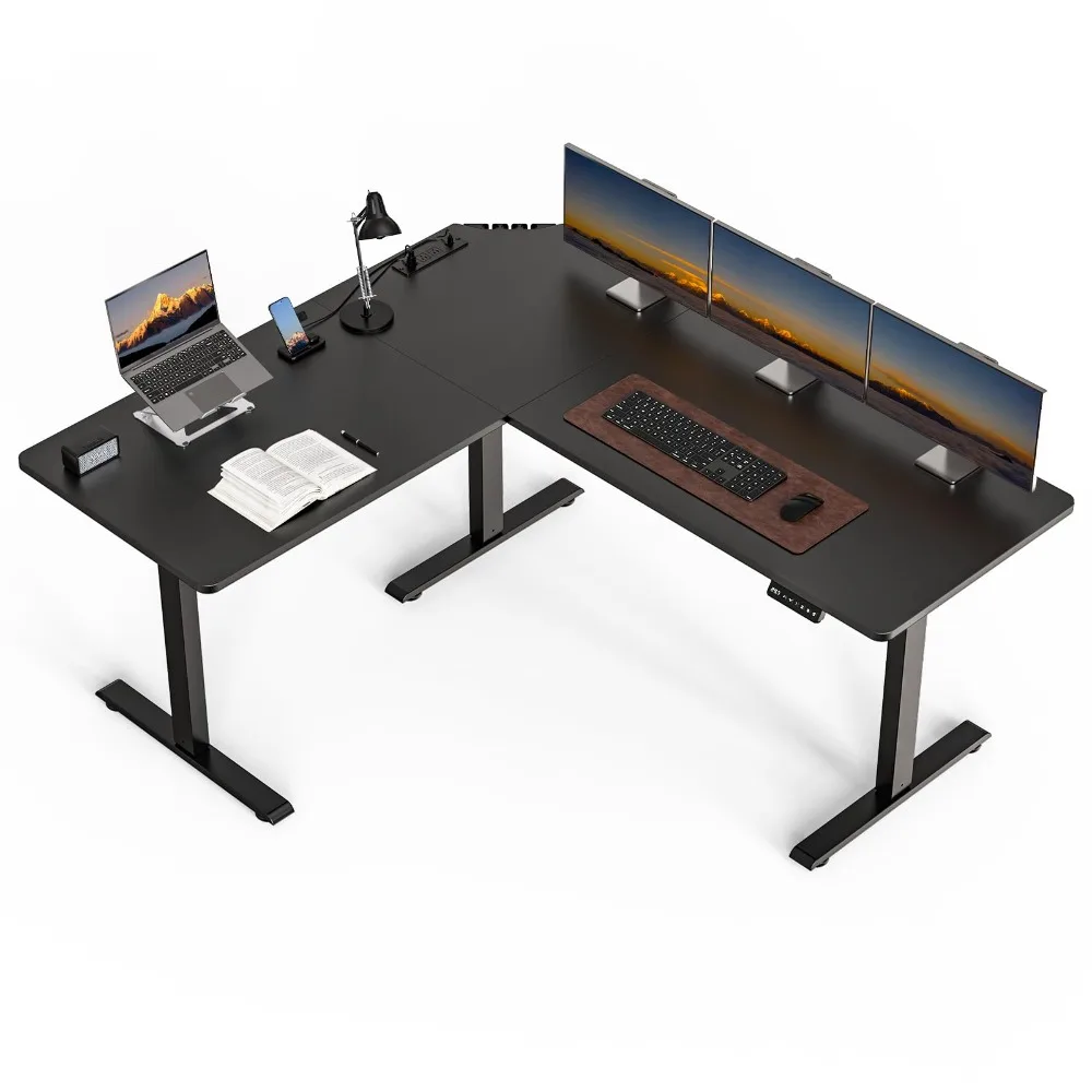 63 x 55 inch L-Shaped Standing Desk, Corner Computer Desk, Electric Standing Desk Adjustable Height, Sit to Stand