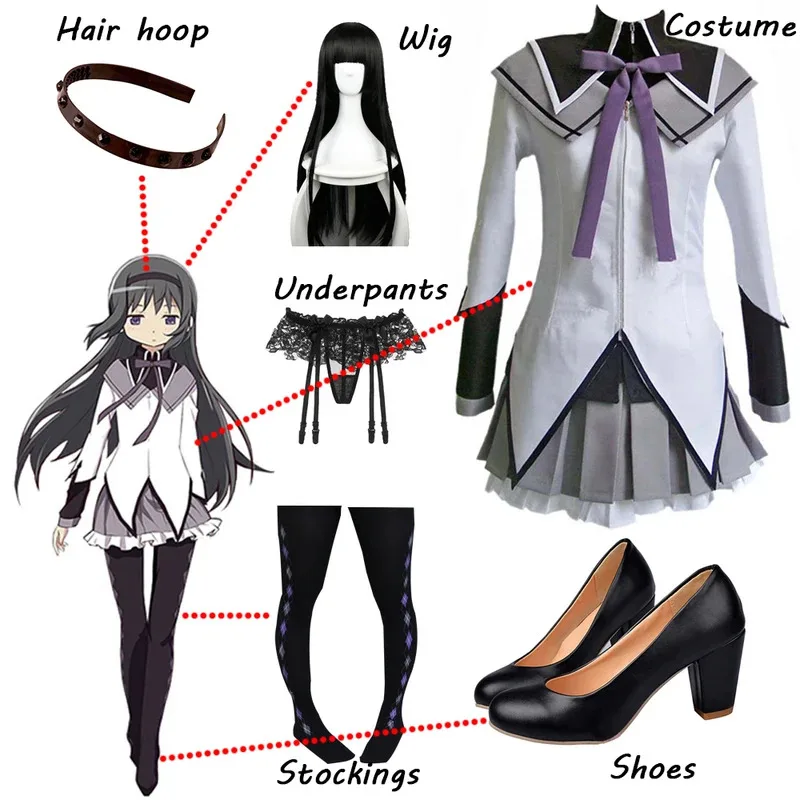 2025 Anime Puella Magi Madoka Magica Akemi Homura Cosplay Costume Stockings Hairpin Accessories Halloween Custom Made