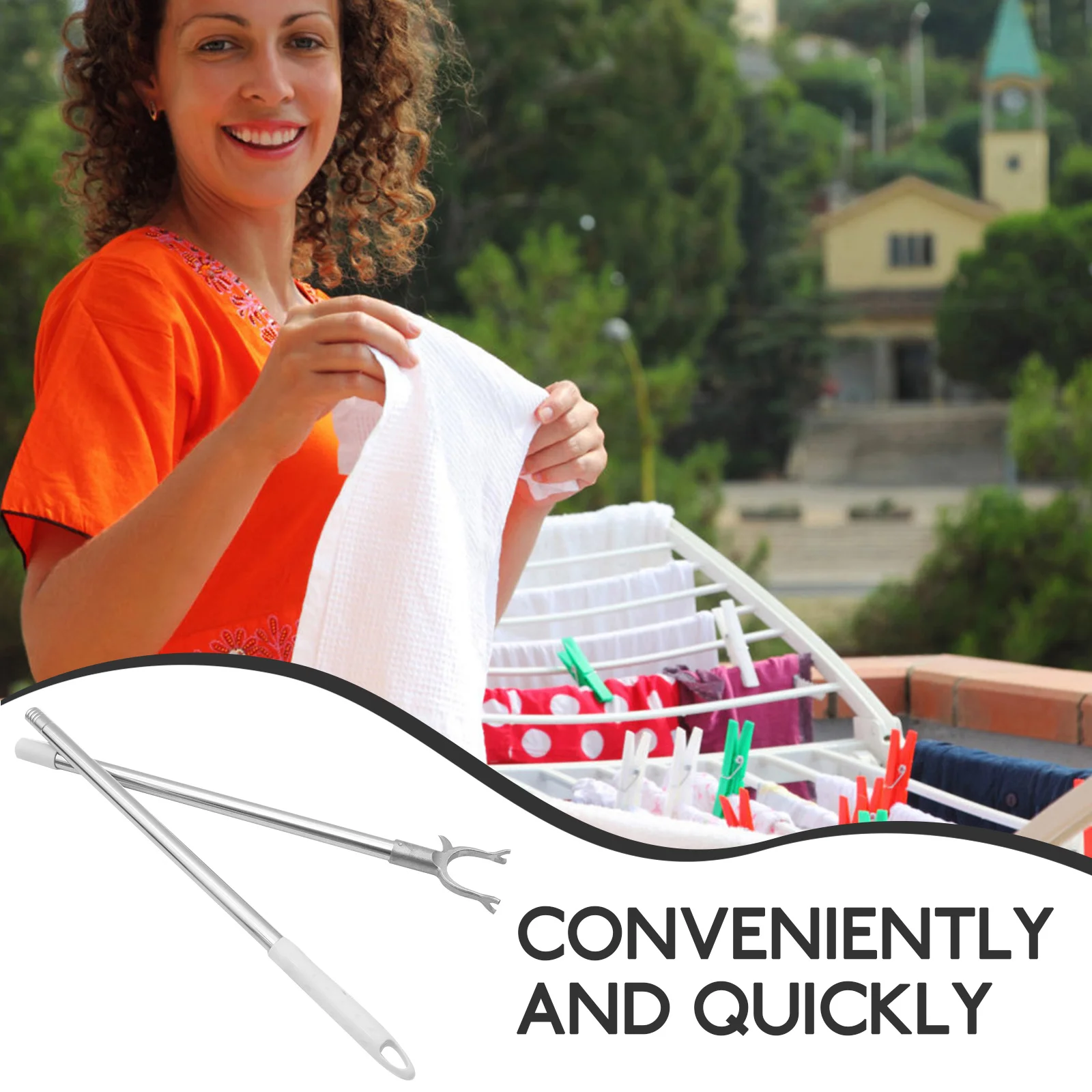 

1pc Stainless Steel Clothes Reach Household Closet Pole Long Reach Stick Clothesline Rod Adjustable Garment Pole Balcony