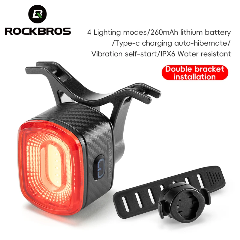 

ROCKBROS Bike Rear Light IPX6 Waterproof Bicycle Tail Light Smart Brake Rear Light Type-C Night Safety Riding Warning Light