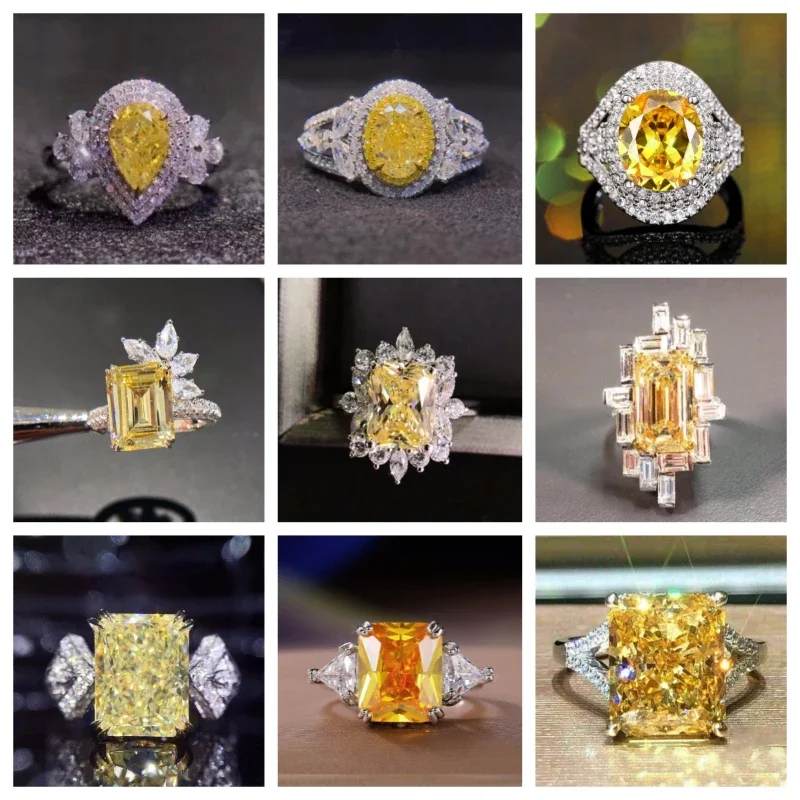 Новое элегантное женское кольцо с желтым кубическим цирконием, персонализированные аксессуары для годовщины свадьбы, вечеринки, яркие кристаллы, модные украшения