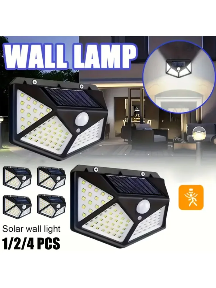Zewnętrzna solarna lampa ścienna na patio, dekoracja ścienna do ogrodu i domu, 100 LED, zewnętrzna lampa ścienna — zdjęcie 2