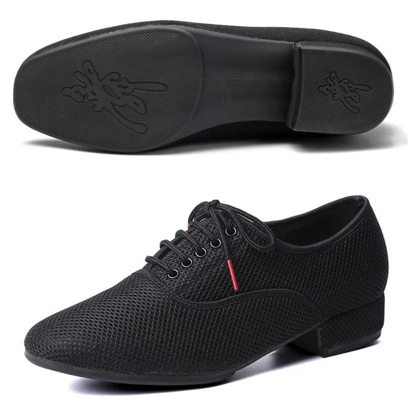 Zapatos de baile latino para hombre, zapatillas de entrenamiento con suela suave de malla negra, para Salsa, Jazz, salón, Tango, moderno, 39-46