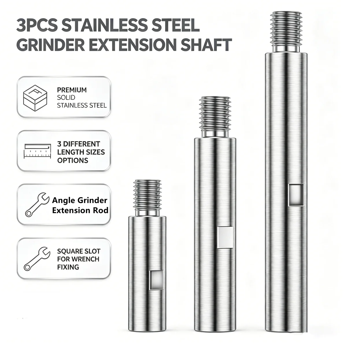 

3/9Pcs M14 Angle Grinder Extension Shaft Set 75mm 100mm 140mm Stainless Steel Rotary Polisher Extension Rods for Grinding Disc