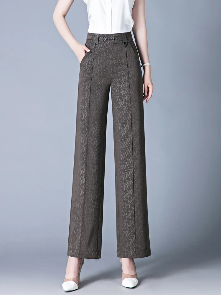 

Summer Thin Milk Silk Wide Leg Pants High Waist Drape Straight Ice Silk Casual Trousers for Women Korean Style Long Pants