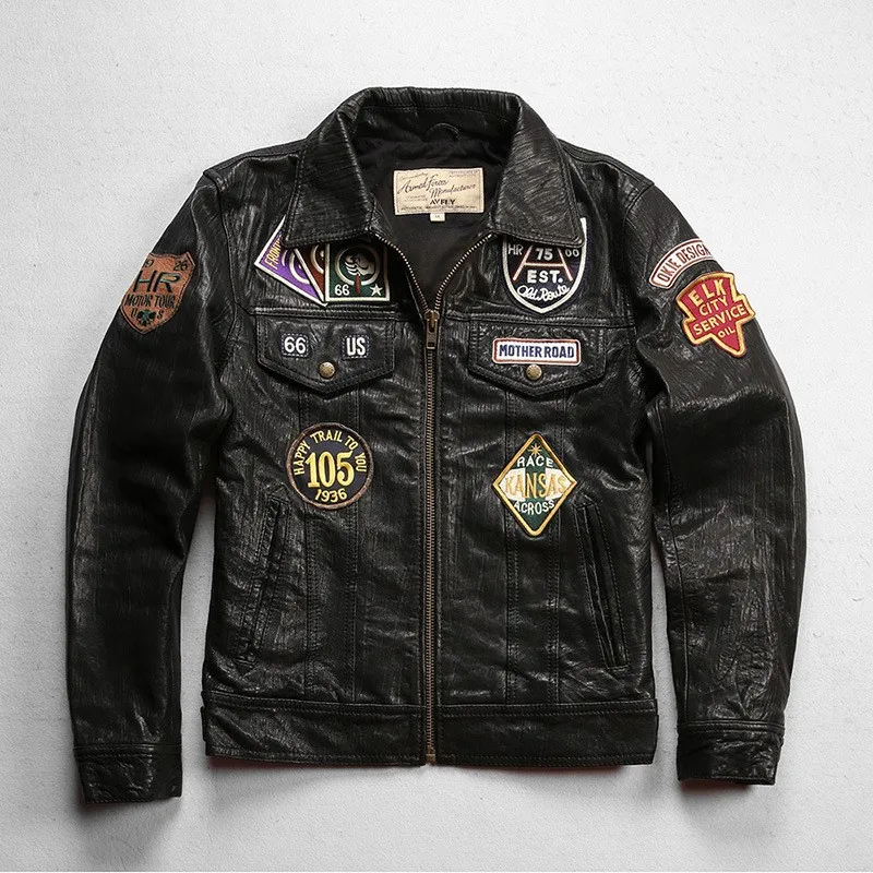 Washed pleated all-plant ð« mountain leather men 's lapel cattle