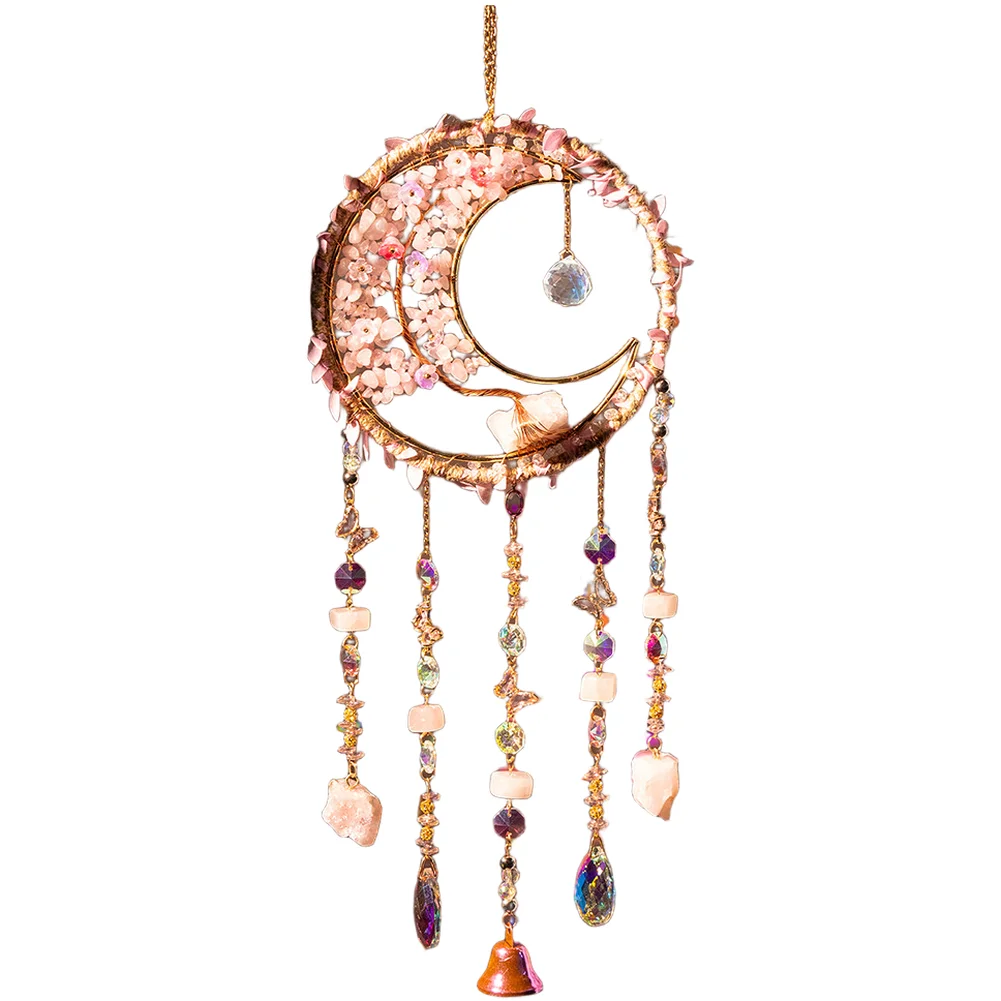 Natural Stone Wind Chime Seven Color Moon Pendant Handmade Wall Hanging Ornament For Bedroom Patio Garden Decor