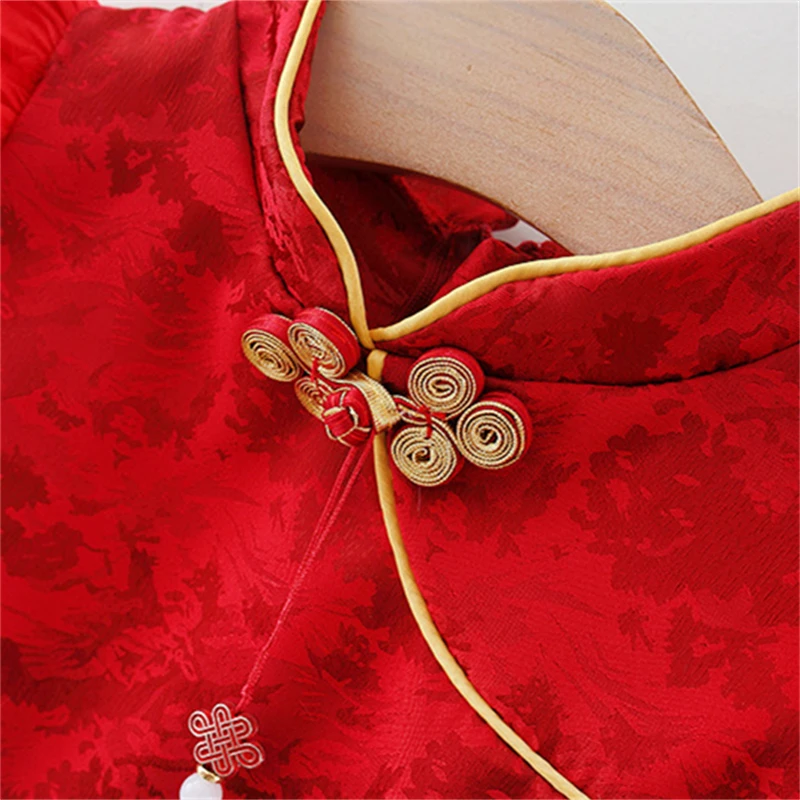 Chinese Style Kid Qipao Classic Buckle New Year Dress Adorable Children Clothing 1-3 Years Old Summer Delicate Baby Girl Dresses