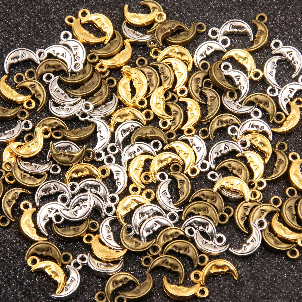 60PCS 3 Color 11X13mm New Product Alloy Double Sided Small Moon Charms For Jewelry Making DIY Handmade Natural Pendant