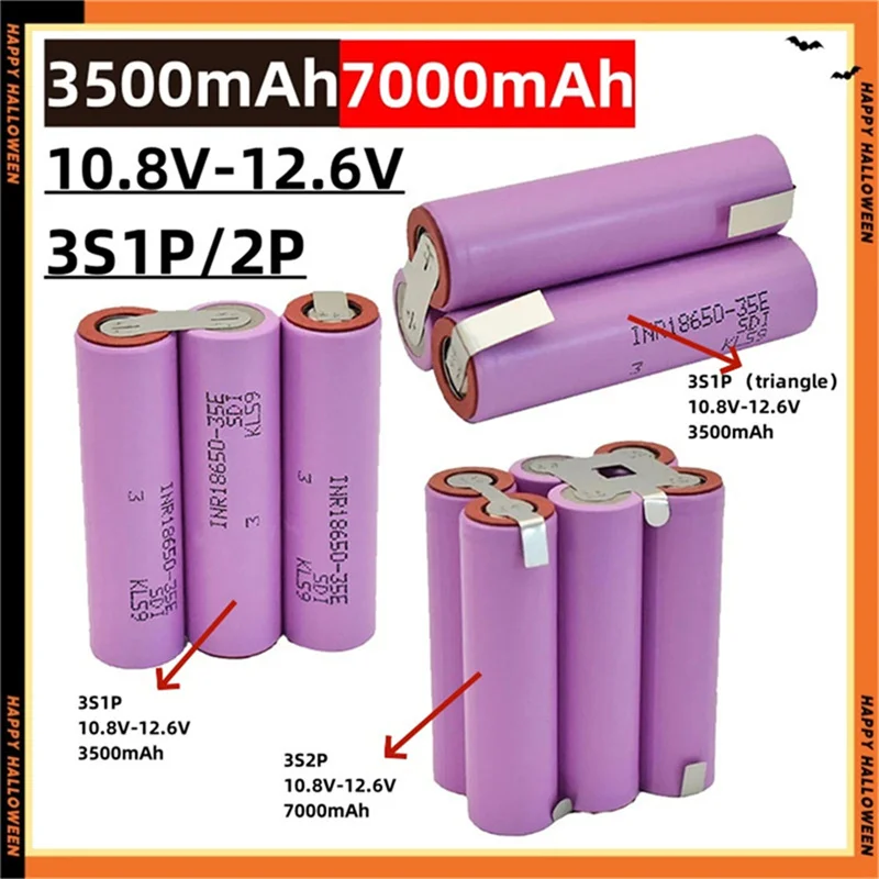 Rechargeable 18650 35E Battery Pack 3500/7000mAh 7.4V 12V 14.4V 18V 21V 25.2V 2S1P-6S2P For Screwdriver