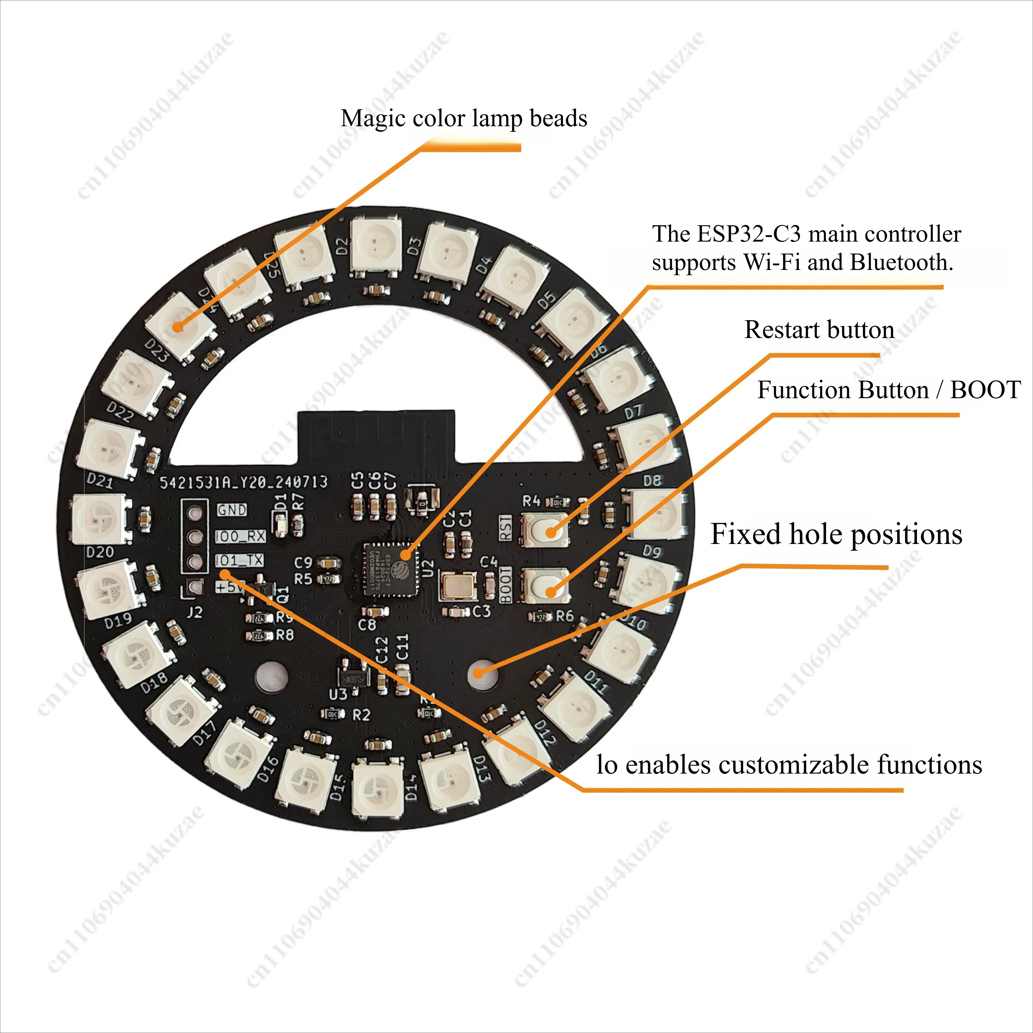 Placa de Desarrollo ESP32 con Anillo LED RGB WS2812B, Luz Ambiental para Caja de PC y Juegos con Código Fuente