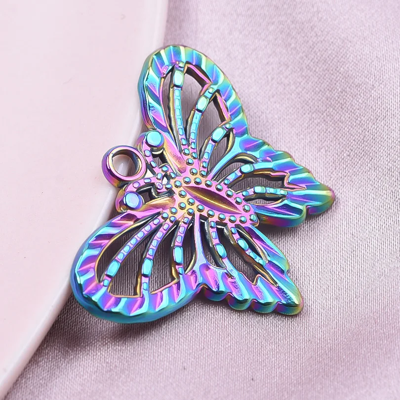 6pcs/Lot Cute Three Layered Heart Pointed Cone Cross Charms For Jewelry Making Supplies Rainbow Color Stainless Steel Pendants