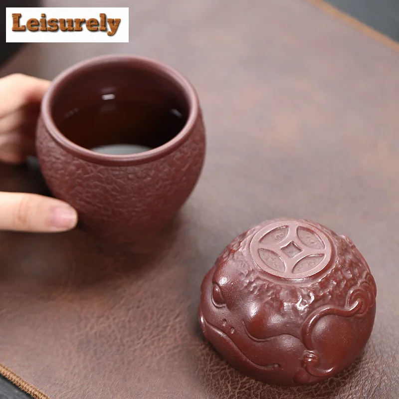 

Рельефная Золотая чайная чашка Hadnamde Zisha, чашка счастливая великая святая мастер, чайная чашка из исинской фиолетовой глины, стандартный чайный набор