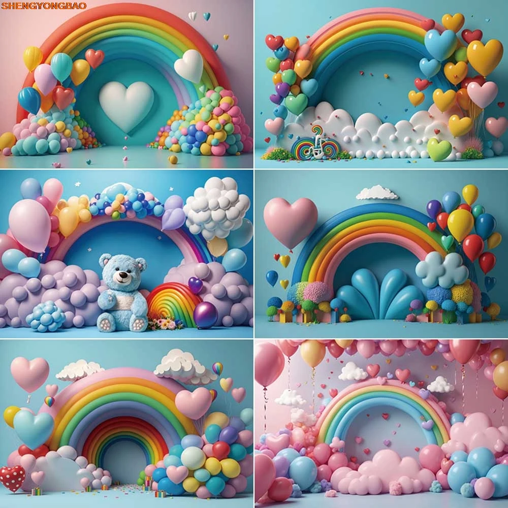 

Love Balloon Rainbow Photography Backdrops Newborn Baby Child Party Photobooth Backgrounds Photo Studio Shooting Props