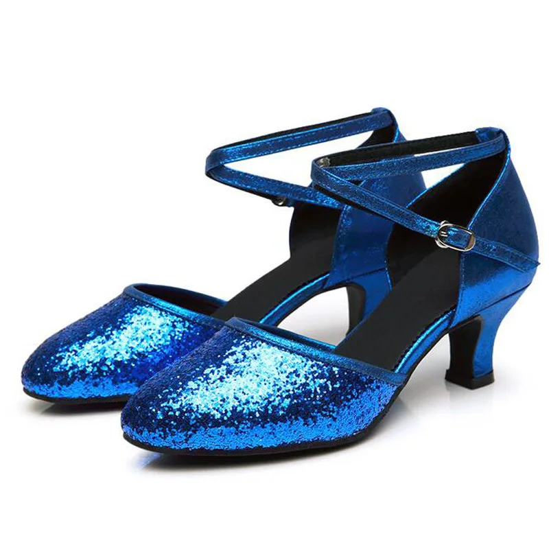 Sequins Glitter Sapatos de dança para mulheres, sapatos fechados para meninas, salão de baile moderno, tango, salsa latina, 3 cm, 5 cm, 7cm