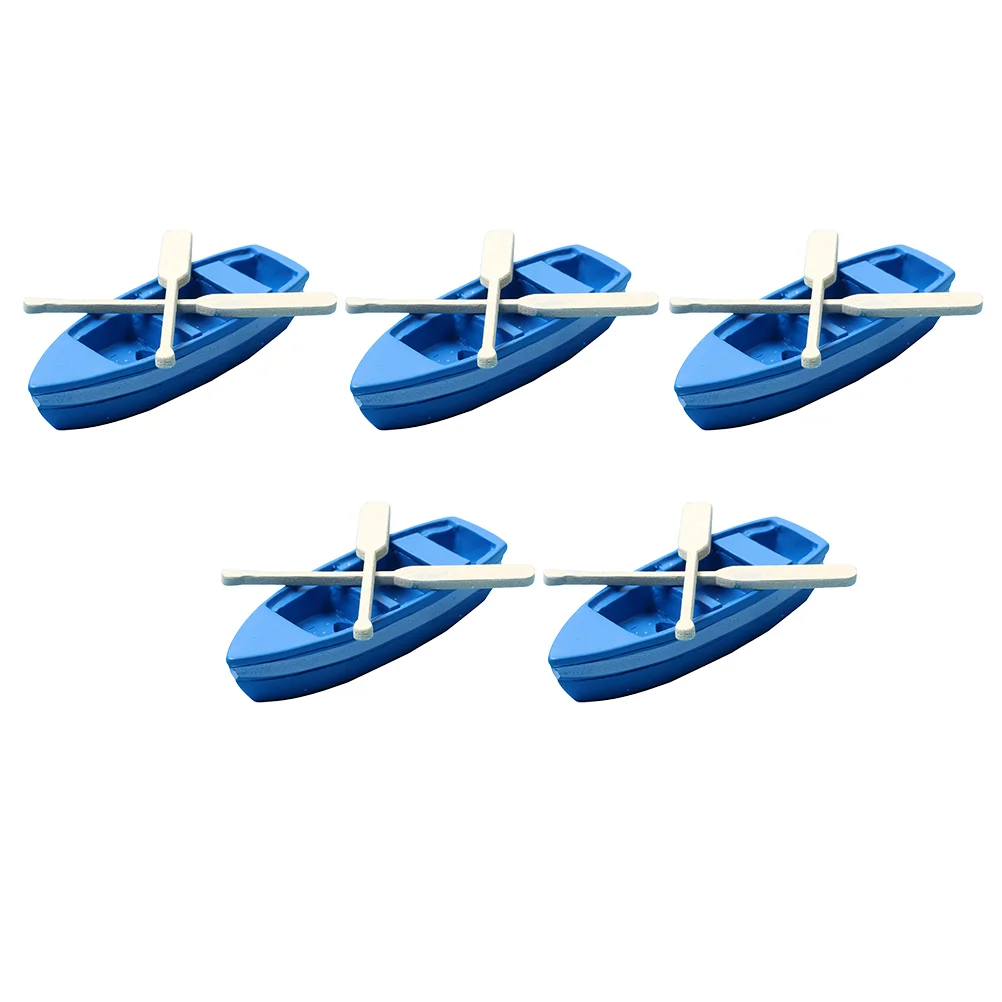 5 Sets Miniature Boat with Oars Home Decoration Supplies House Canoe Beach Scene Ornament Wooden Craft Play Decors