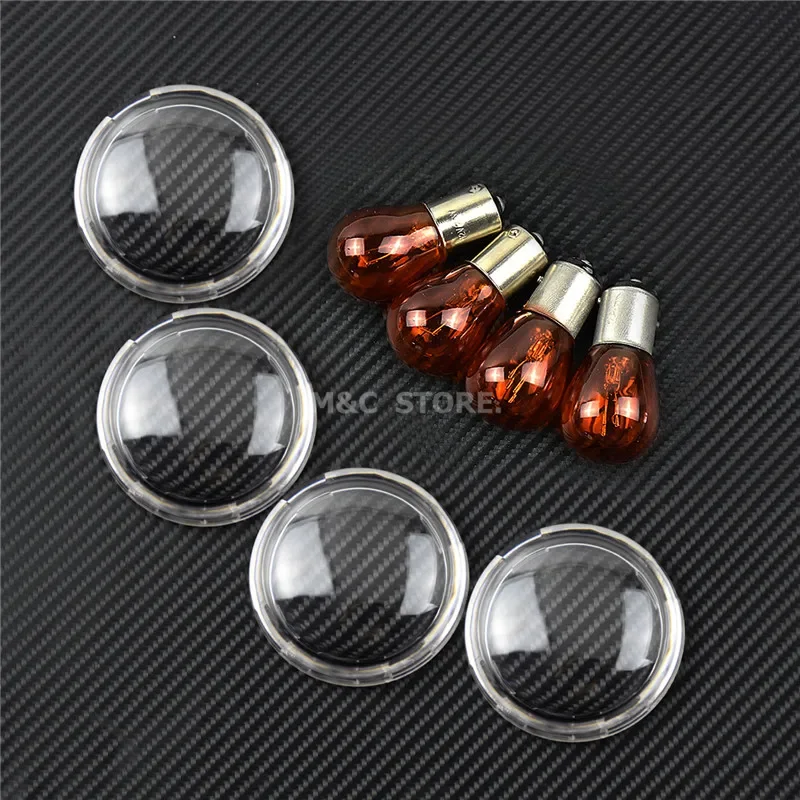 4pcs Turn Signal Light Indicator Lens Cover With Light Bulb For Harley Touring Road King Sportster XL 883 Dyna Softail Heritage