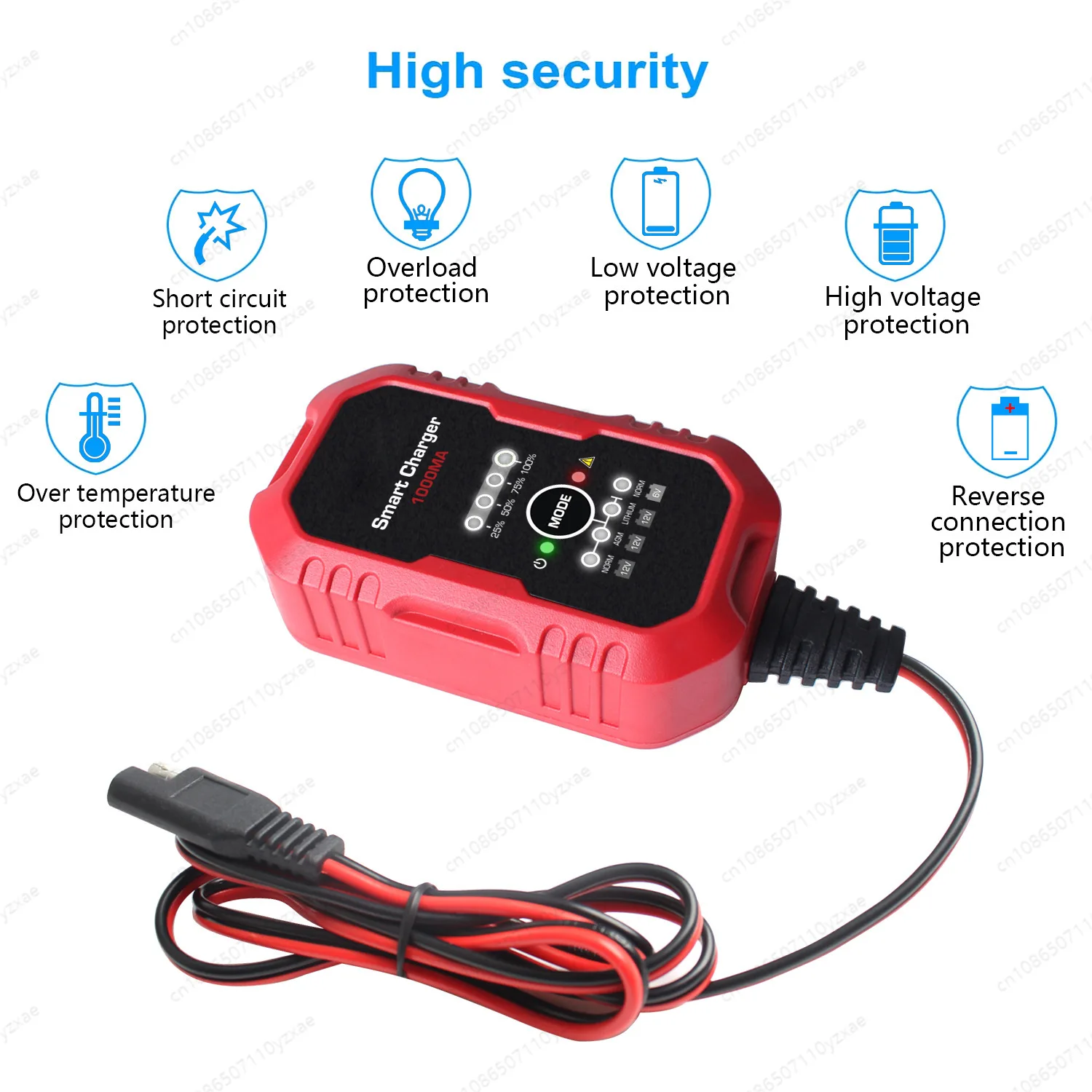 Smart 6V/12V Battery Charger 1000mA, Trickle Charger for Lead Acid, AGM, Lithium Batteries