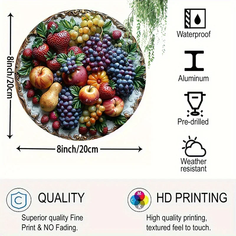 Waterproof Aluminum Fruit Platter Art Set - 1pc Premium HD Printed Decorative Wall Plate with Pre-Drilled Holes - Weather Resist