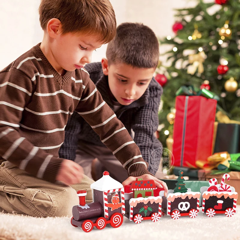 Tren de madera navideño, adornos navideños para el hogar, adorno de árbol de Navidad 2024, regalo para niños, Feliz Año Nuevo 2025