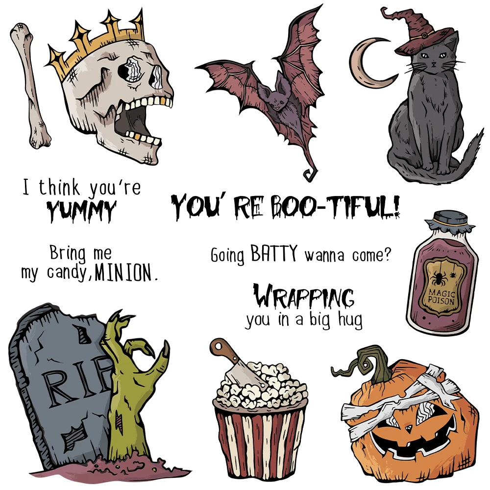 

Прозрачный штамп для Хэллоуина, металлические Вырубные штампы для рукоделия, скрапбукинг, гравировка, Череп, тыква, силиконовые штампы для искусств