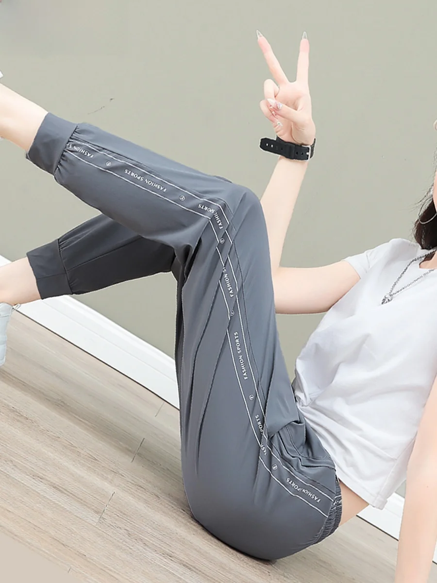 

Женские летние тонкие брюки TUCANO Ice Silk: новые модные спортивные брюки с манжетами, быстросохнущие, с высокой талией, маленькие размеры