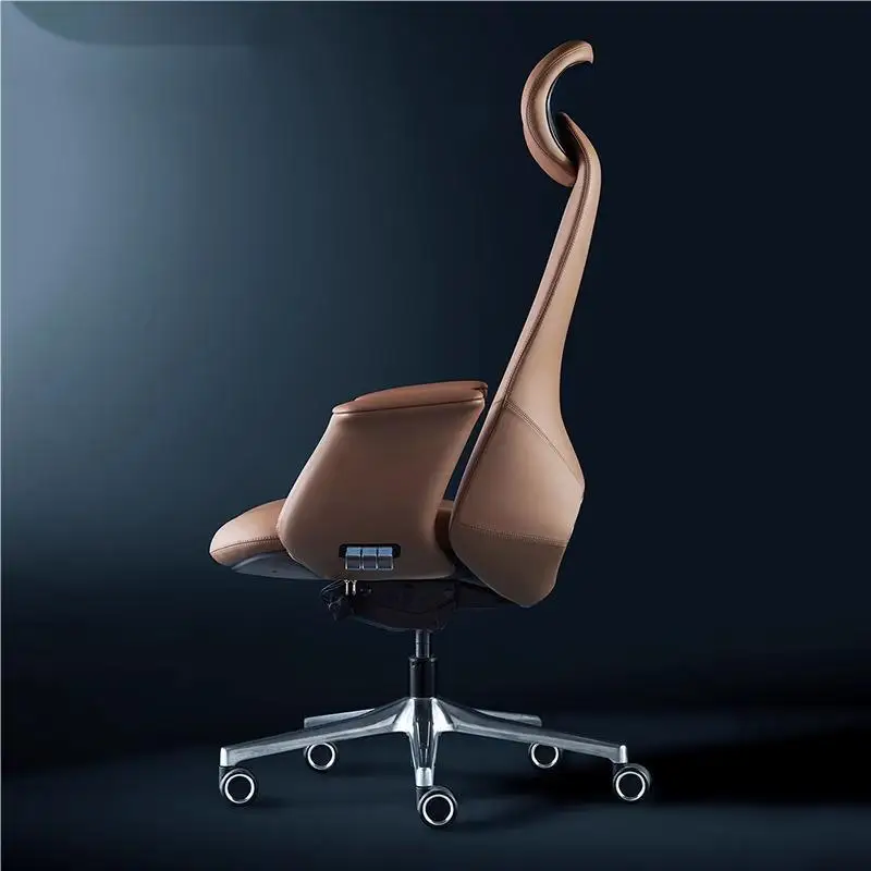 Italian minimalist leather boss office chair study cowhide can lie down
