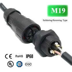 Waterproof M19 Cable Connector IP68 Panel Install Power Plug Socket Male Female Soldering/Screw Wiring Type Wire Connectors